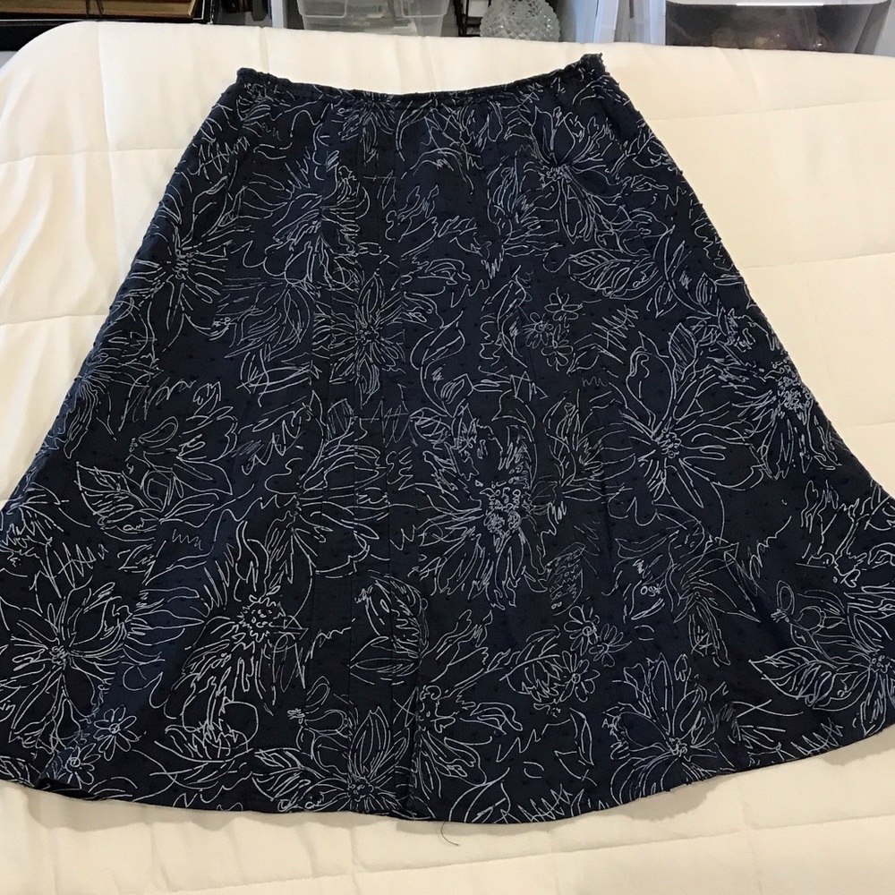 Christopher & Banks Dark Blue Floral A-Line Skirt